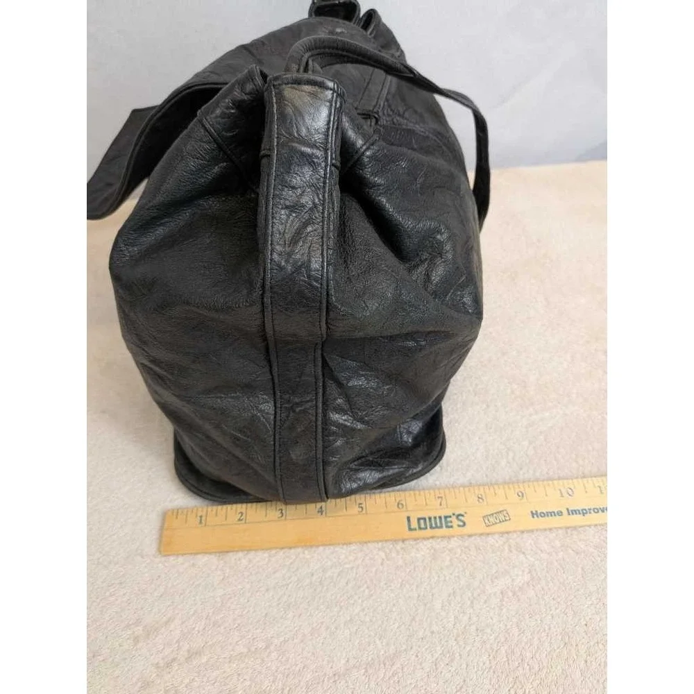 Brio Genuine Leather Drawstring Backpack‎ Shoulder Bag Black Textured Casual